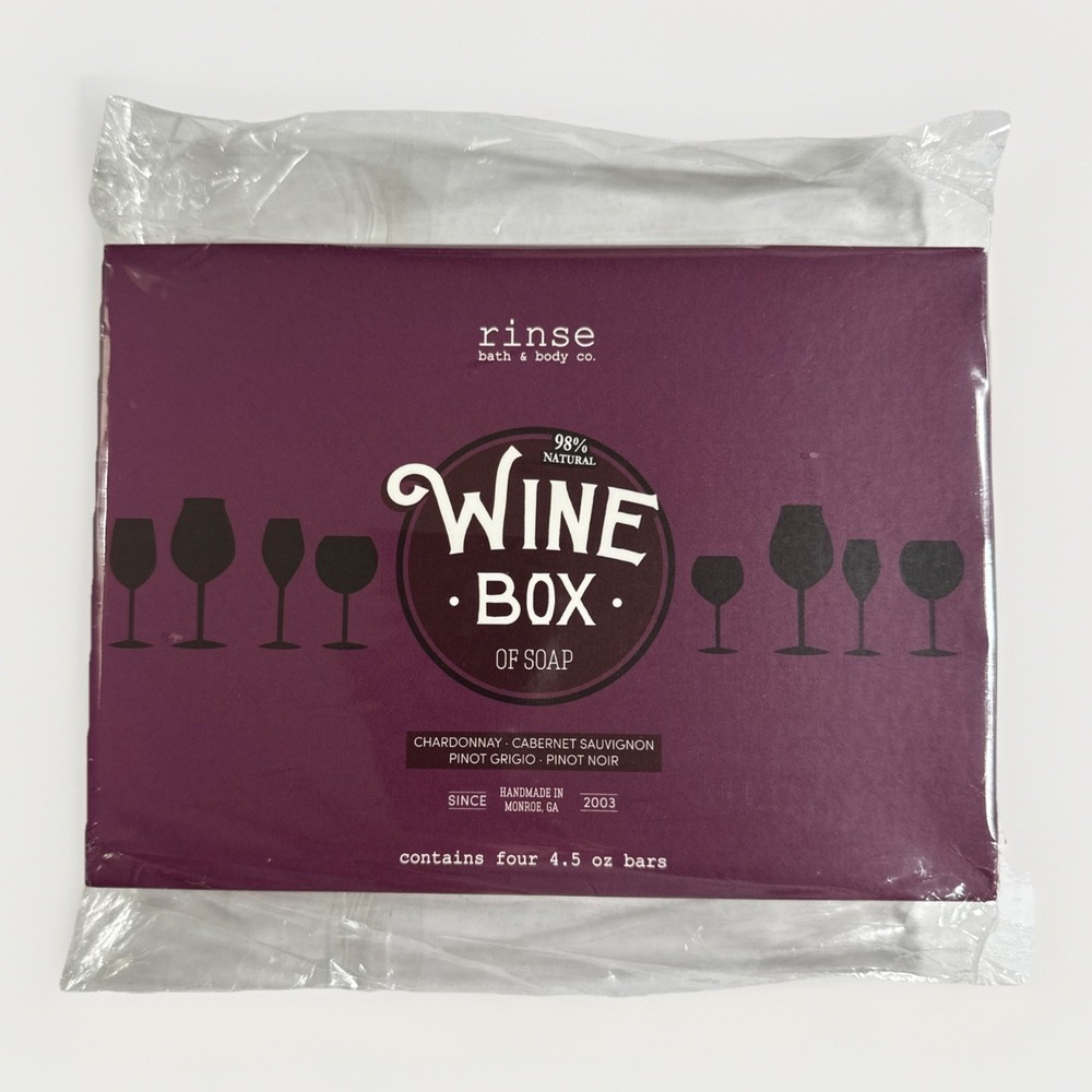 Rinse Bath & Body Co Wine Box of Soap 4Bars Chardonnay Cabernet Pinot Noir Grigi